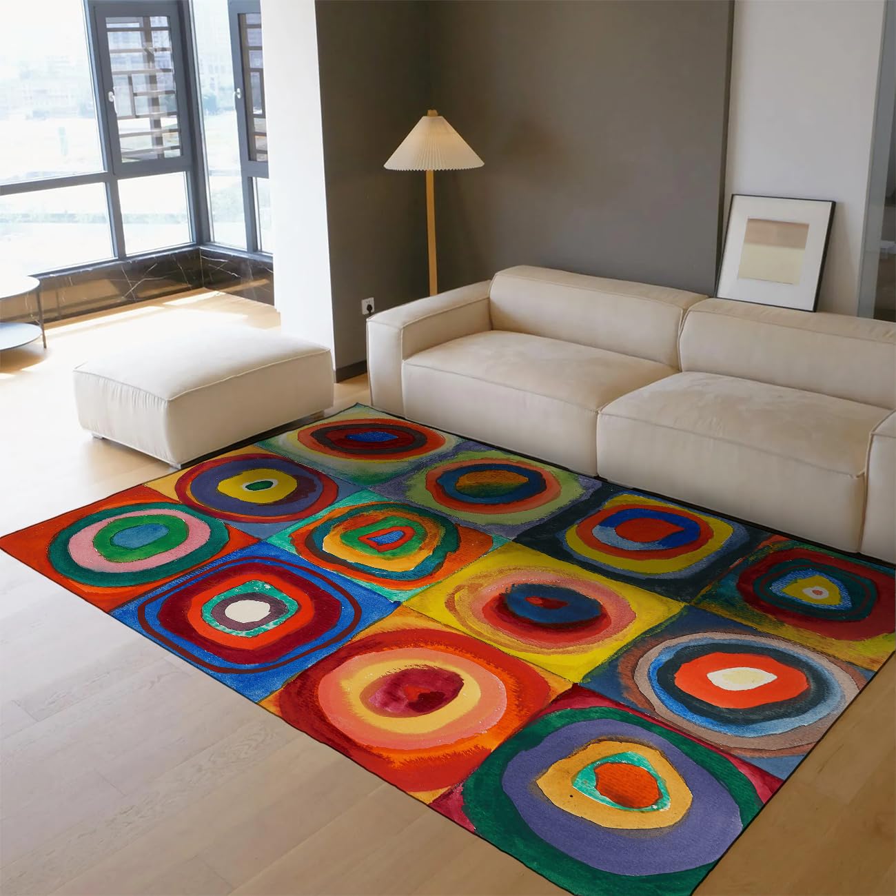 Tappeto da nursery 60x180cm Tappeti astratti colorati acquerello con cerchi concentrici tappetino lavabile morbido antiscivolo a pelo basso per il soggiorno