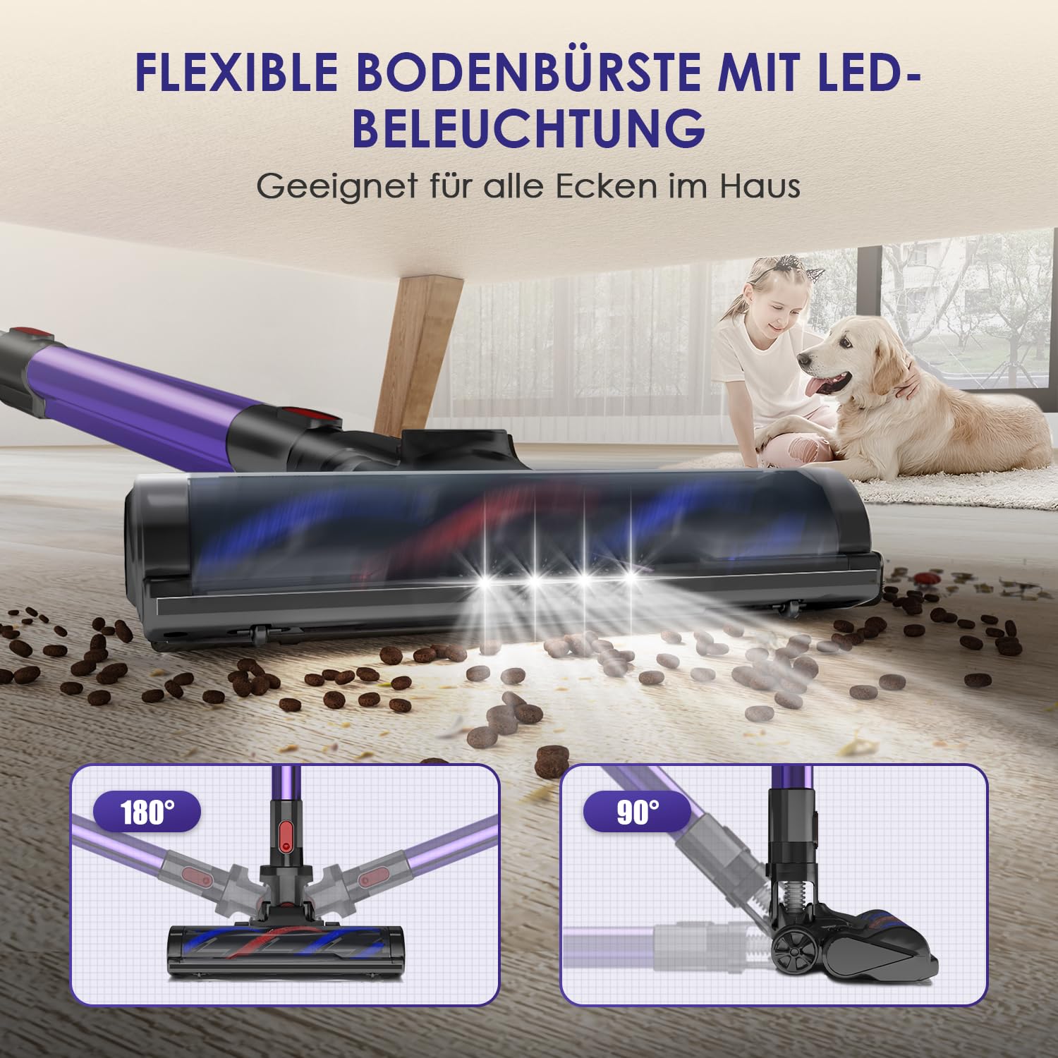 Aspiradora inalámbrica inalámbrica 45000 Pa/50 min, aspiradora inalámbrica con pantalla táctil, filtro HEPA H13, cepillo antibobinado, para suelos duros, alfombras y pelo de mascotas