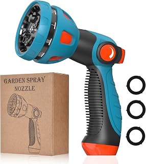 HmiL-U Garden Hose Spray Nozzle - 10 Adjustable Patterns Metal High Pressure Hose Nozzle with Thumb Control Design, Hose Sprayer for Garden & Lawns Watering, Cleaning, Pets & Car Washing
