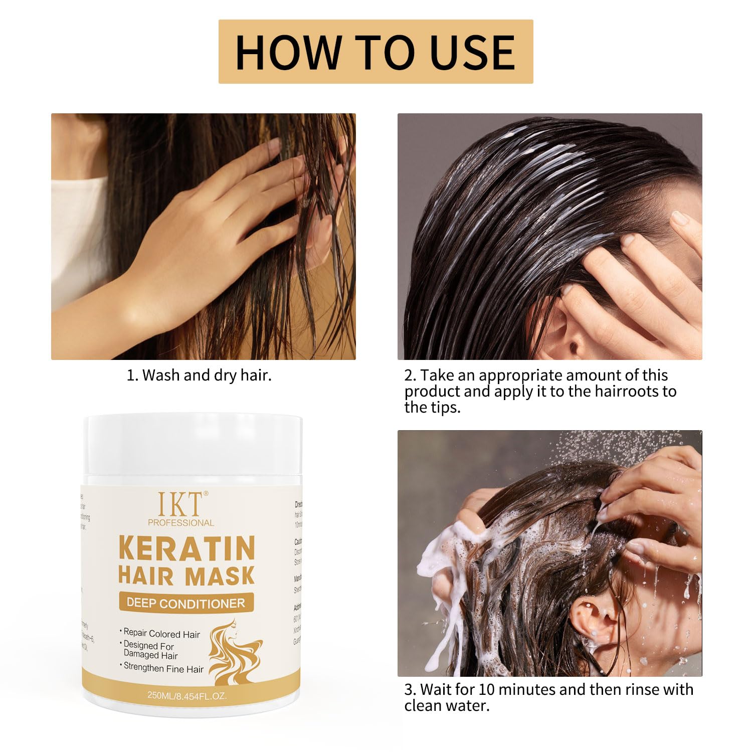 IKT Hair Mask Keratin 250ml, Hydrates & deeply conditionseImproves hoir texture ond shine, Reduce split ends and tames frizz - Image 4