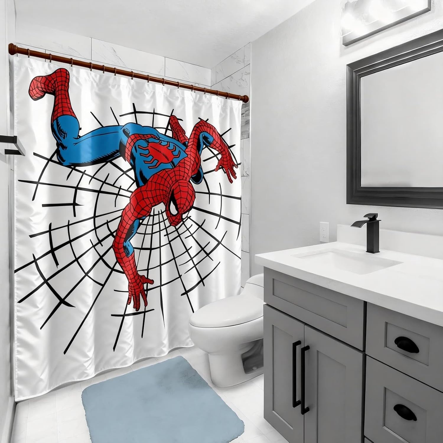 Spider Shower Curtain,Waterproof Fabric Machine Washable Spider Bathroom Decor,71" x 71"