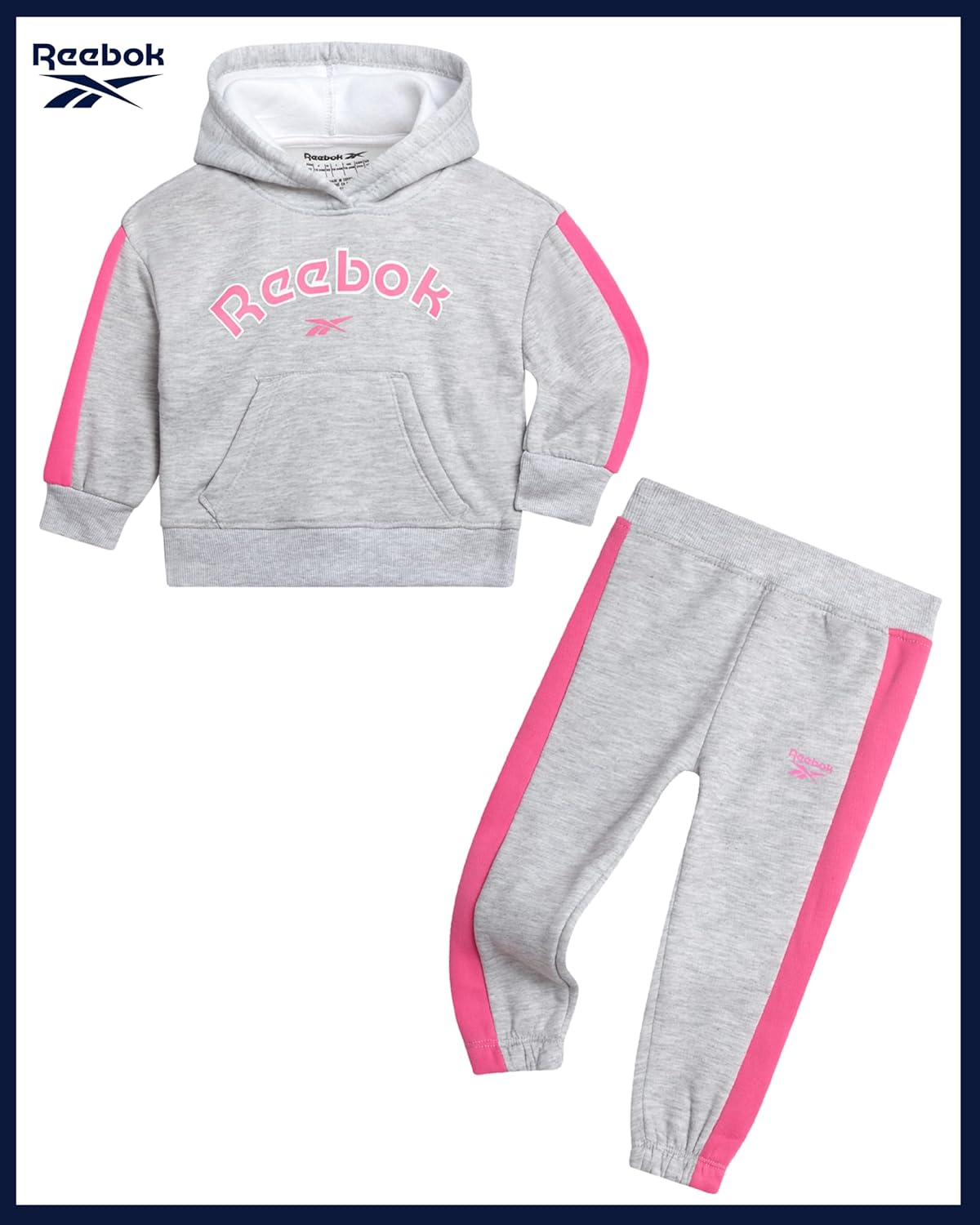 Reebok Toddler Girls Sweatsuit Set - 2 Piece Girls Athletic Sets with Fleece Pullover Hoodie Sweatshirt and Jogger Sweatpants - Image 2