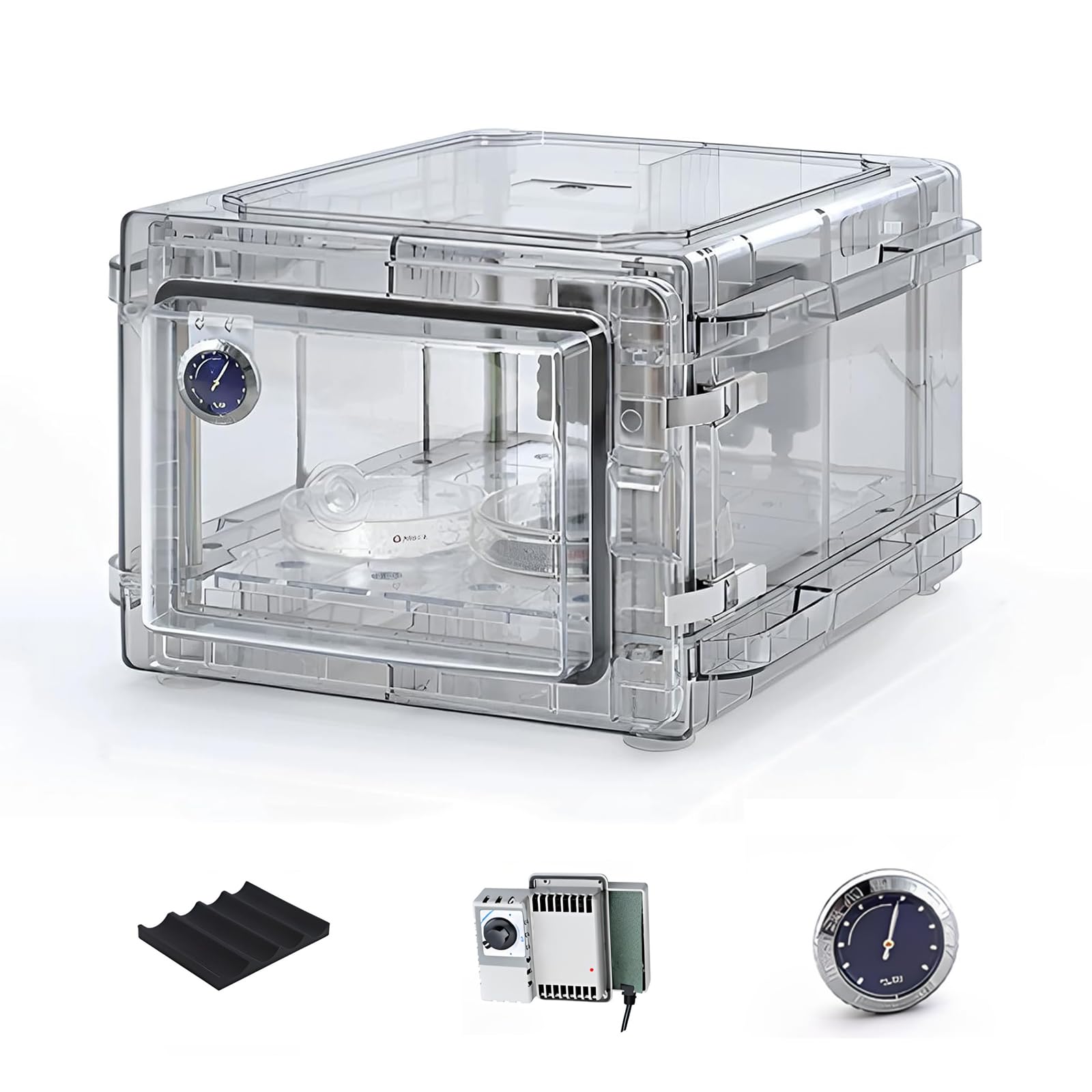 Armario desecador para cámaras, caja seca deshumidificador electrónico | Diseño transparente, con higrómetro y junta sellado; ideal para almacenar objetivos cámara y equipos electrónicos(252mm)