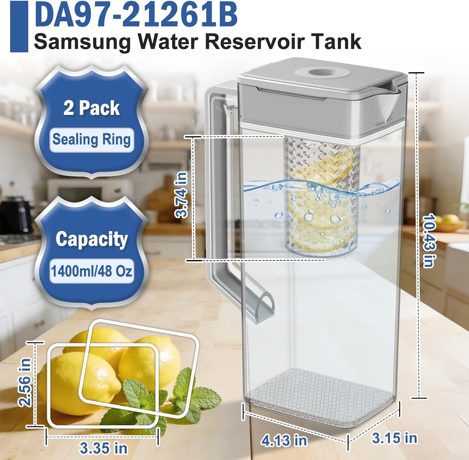 Upgraded DA97-21261B Refrigerator Water Pitcher Assembly Compatible with Samsung Fridge Water Pitcher Parts RF29A9071SG/AA RF23A9071SR/AA RF23A9671SR/AA RF23A9671SG RF29A9671SR Water Tank DA97-21261E