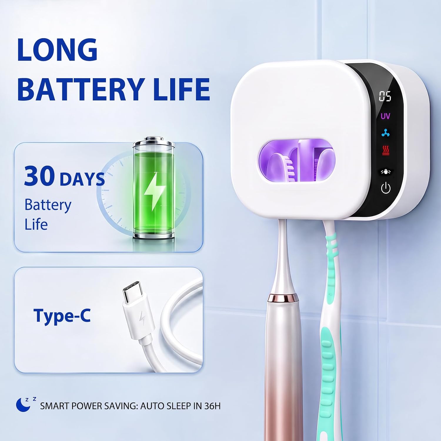 FamilyKit Toothbrush Cleaner Holder, Infrared Sensing & Drying with 2 Slots
