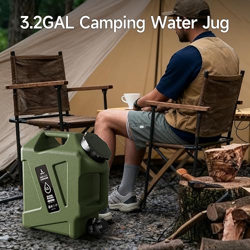 Miniatura 7 de Jarra de agua de campamento de 3.2 galones, contenedor de almacenamiento de agua portátil con espiga, tapa a prueba de fugas y asas dobles, tanque