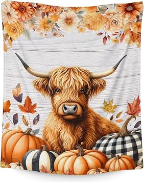 Highland Cow Blanket for Girls, 50 x 40 Inches Soft Fuzzy Fall Blanket for Highland Cow Lovers, Cozy Orange Warm Flannel Throw Blanket Bed Sofa Room Decor, Camping Decor, Travel, Chair