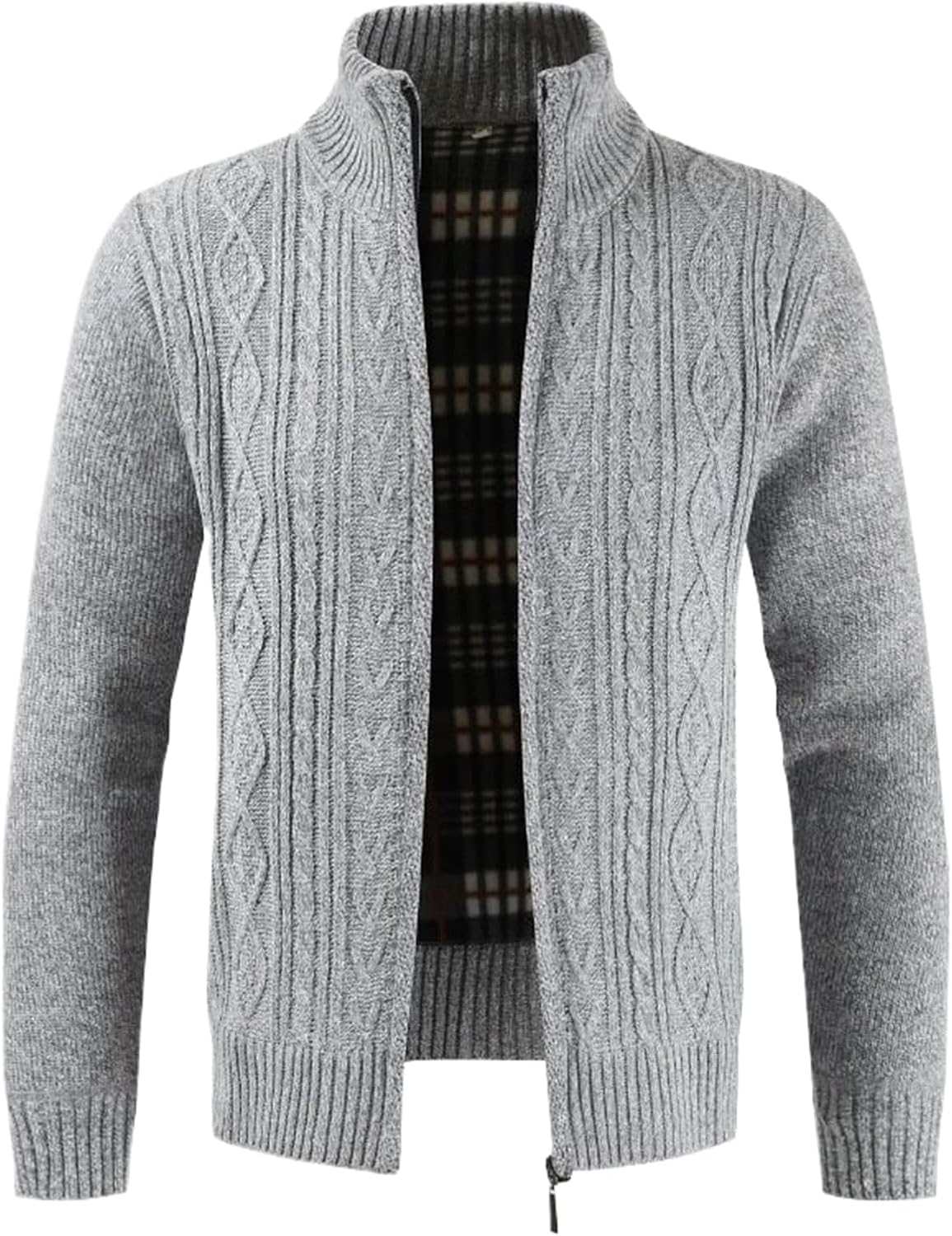 Autumn Winter Men Casual Sweater Stand Collar Cardigan Striped Slim Knitted Sweatercoat