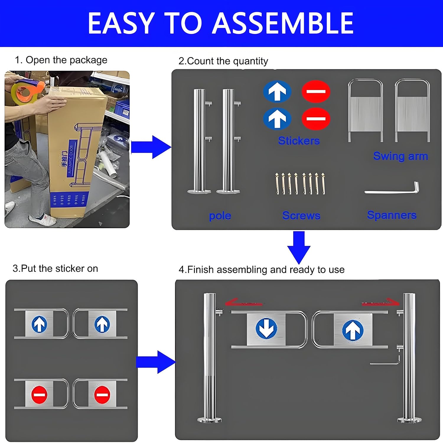 Puerta oscilante de metal resistente con bloqueo automático para seguridad industrial, ideal para almacenes, bibliotecas y tiendas. Diseño para zurdos, cierre con resorte