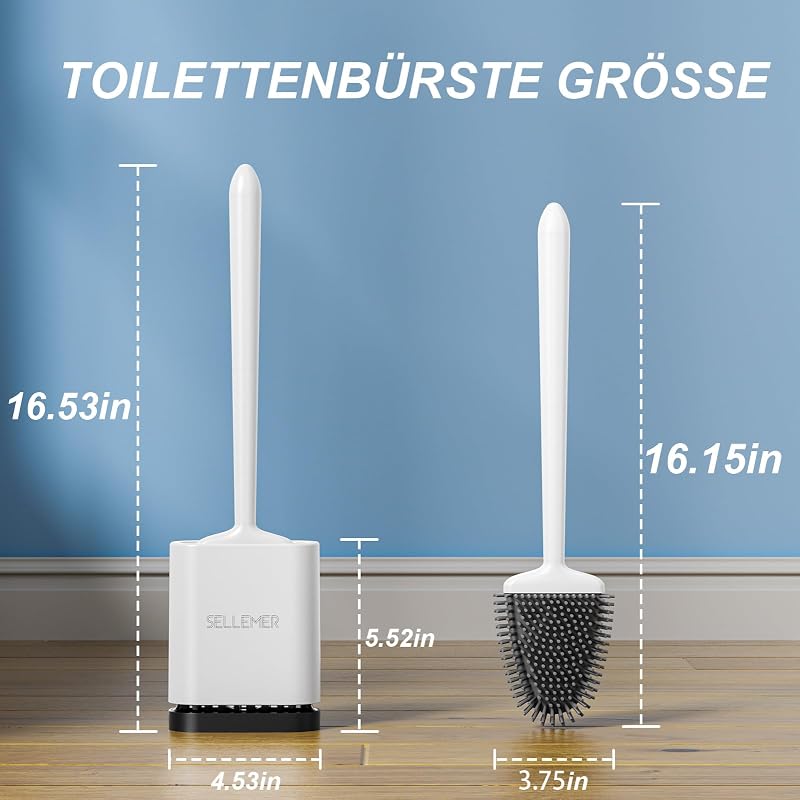 Sellemer Szilikon WC Kefe Szellőző Talppal - Hajlítható Fejű Fürdőszobai Tisztító Eszköz Holt Sarkokhoz, Mosdóhoz, Kádhoz - Fehér