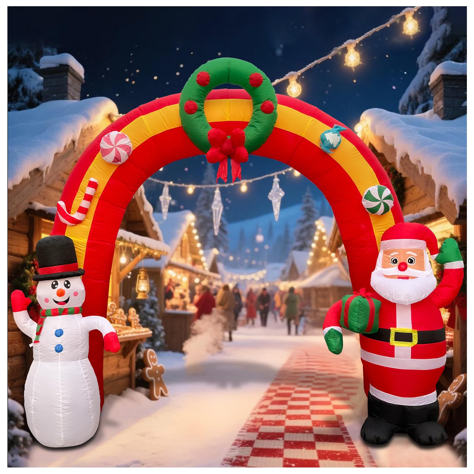 Arche de Noël gonflable de 11,8 m, Père Noël et bonhomme de neige, décoration extérieure avec lumières LED intégrées pour fêtes de Noël, intérieur et extérieur, pelouse et décoration d'hiver
