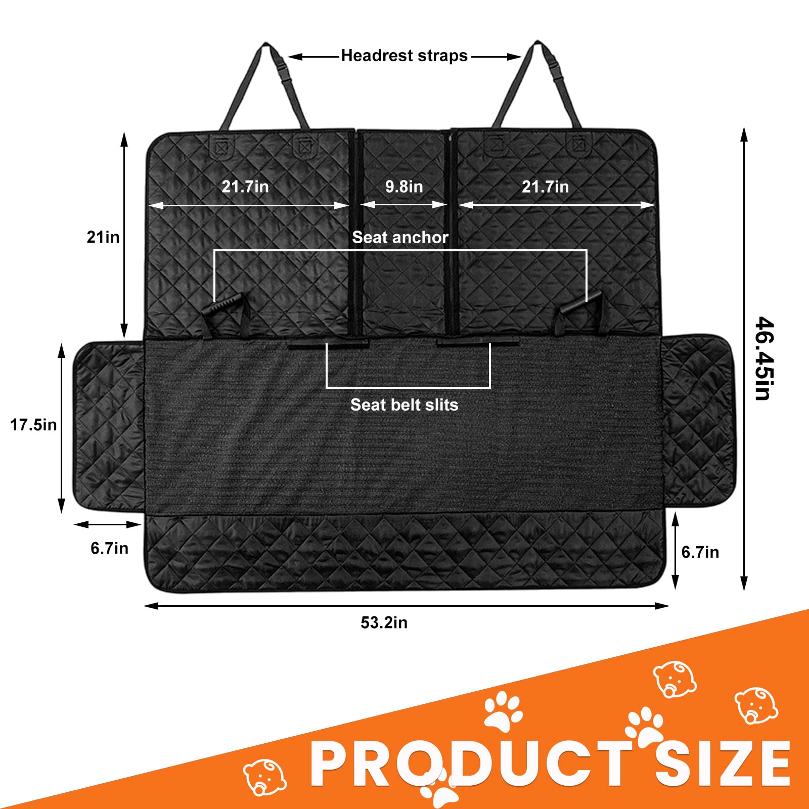 Yourkar Dog Car Seat Cover, Waterproof & Scratch-Proof Auto Seat Protector for Dogs Kids, Non-Slip Durable Backseat Covers with Side Flaps for Most Vehicles, Car Accessories