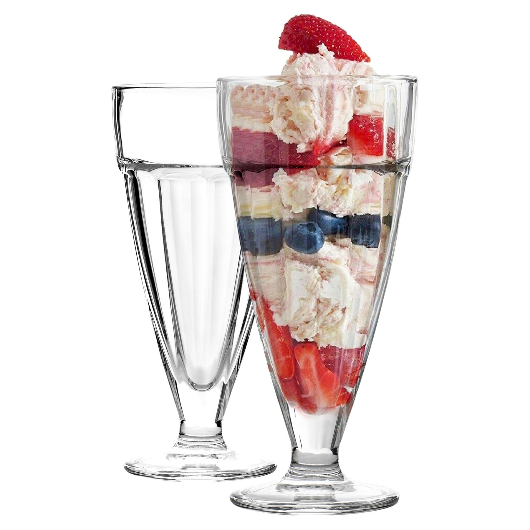 Argon Tableware Ice Cream Sundae Glasses Set of 2 Tall 350ml Milkshake Glasses Clear Dessert Cups with Footed Base Ice Cream Bowl for Milkshakes, Yoghurts