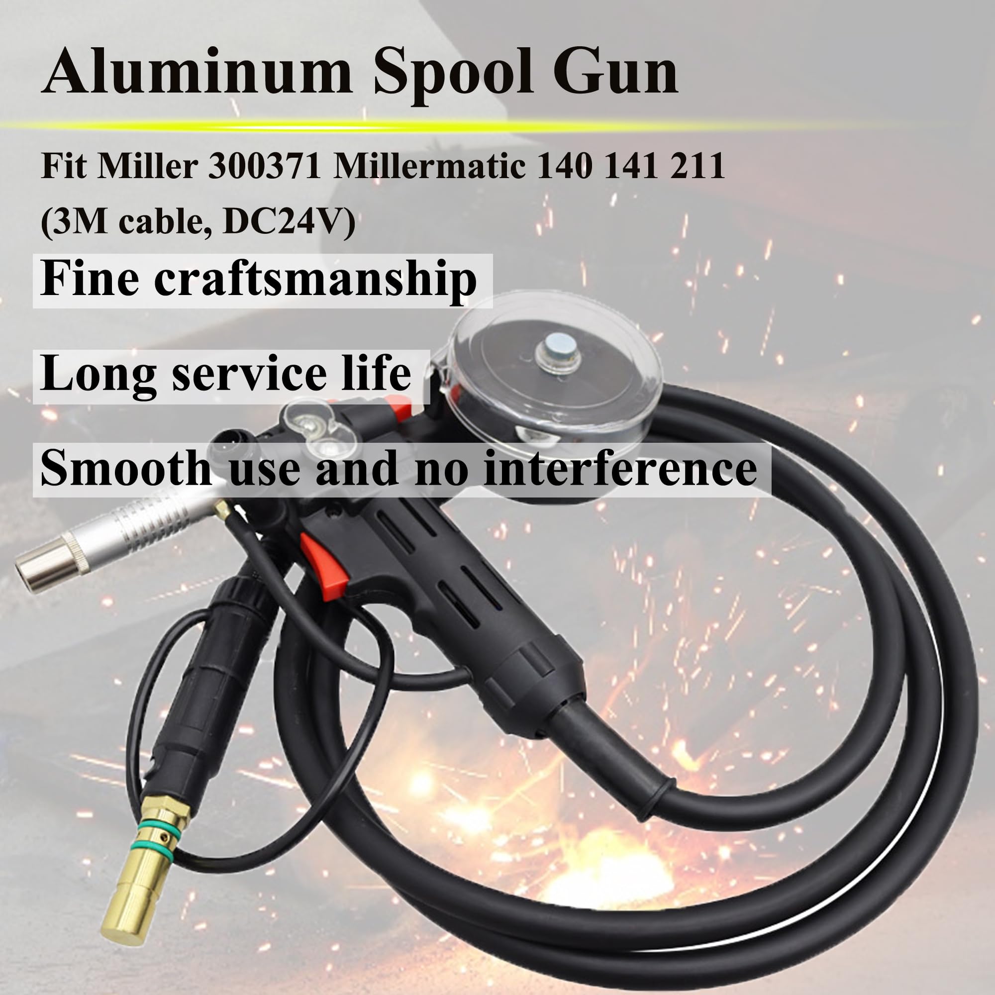 HQHAOTWU Spool Gun Aluminum Welding Spool Gun Fits Miller 300371 Millermatic 140 141 211 Spoolmate 100 Welder Aluminum Welding Torch Welder Tool with 10PCS 0.8mm Conductive Nozzles