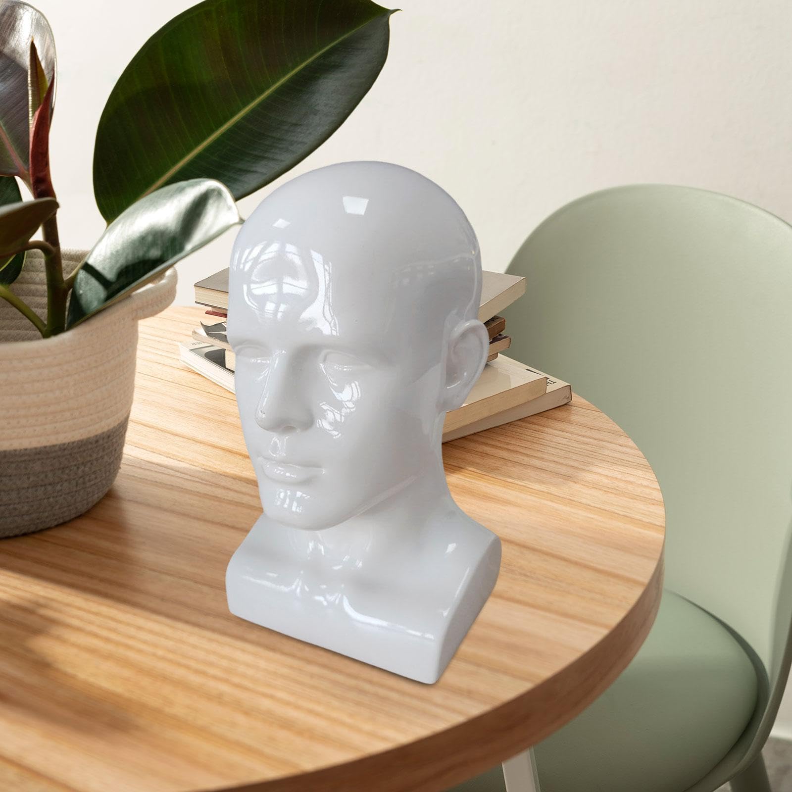 Milageto Männer Mannequin Kopf PVC Display Ständer Glanz Farbe Beauty Styling Werkzeug Zubehör für Hut Schal Perücken 13,4 Zoll hoch, Weiß