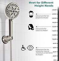 Vista 4 de Hibbent Soporte de cabezal de ducha con ventosa al vacío, soporte de cabezal de ducha extraíble, soporte de pared ajustable en altura ajustable