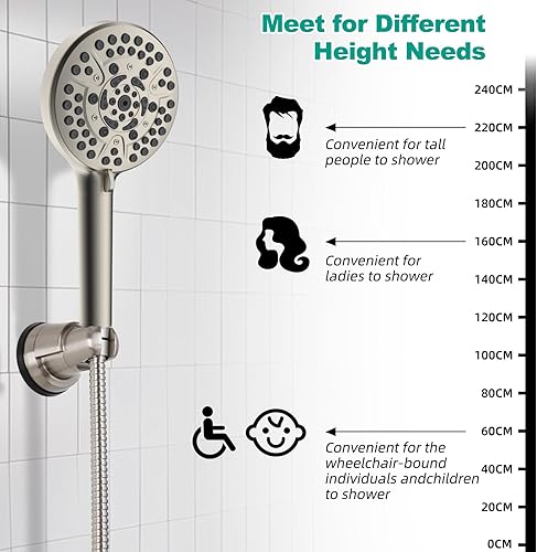 Miniatura 4 de Hibbent Soporte de cabezal de ducha con ventosa al vacío, soporte de cabezal de ducha extraíble, soporte de pared ajustable en altura ajustable