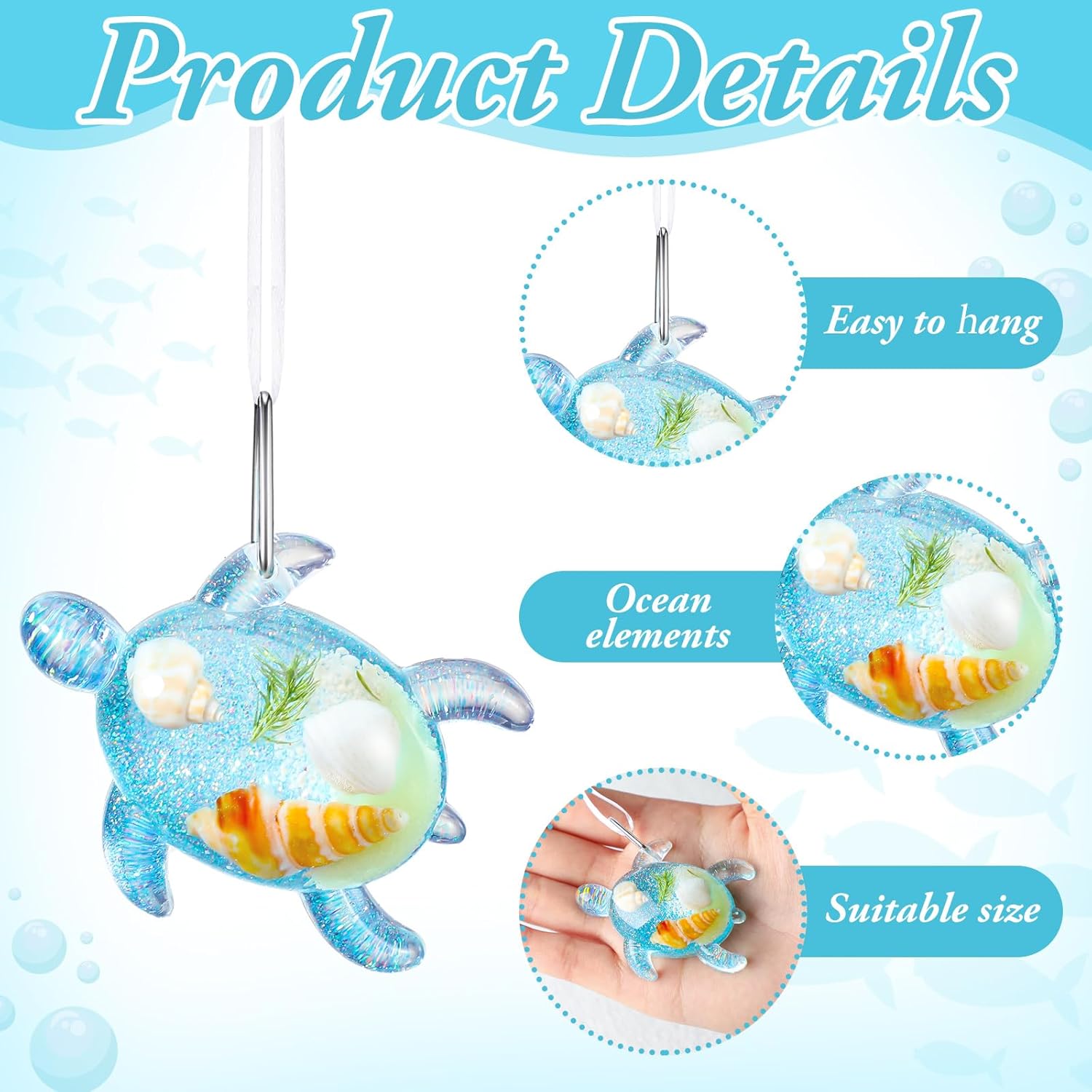 Leinuosen 6 Pcs Beach Ornaments for Tree Acrylic Crystal Coastal Beach Tree Decorations Summer Ocean Starfish Seashell Blue Summer Ornament Sea Seahorse Shell Turtle Hanging Home Decor for Party Gifts - Image 6