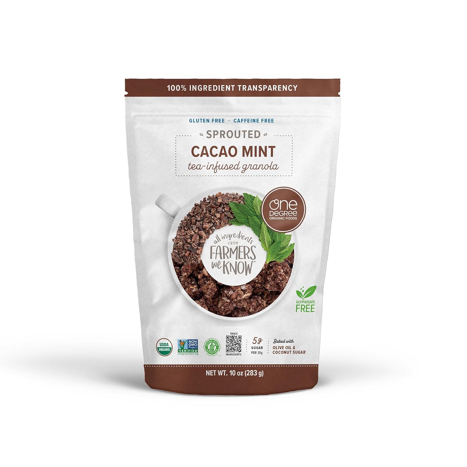 ONE DEGREE ORGANIC FOODS Organic Cacao Mint Tea Granola, 10 OZ