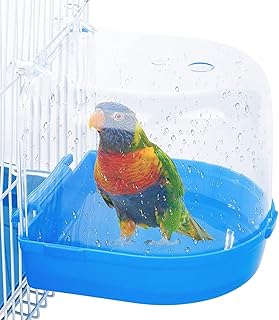 Buring Bird Bath Box Parakeet Caged Bird Shower Bathing Tub Hanging Device with Water Inject Hole for Small Birds Canary Budgies Parrots