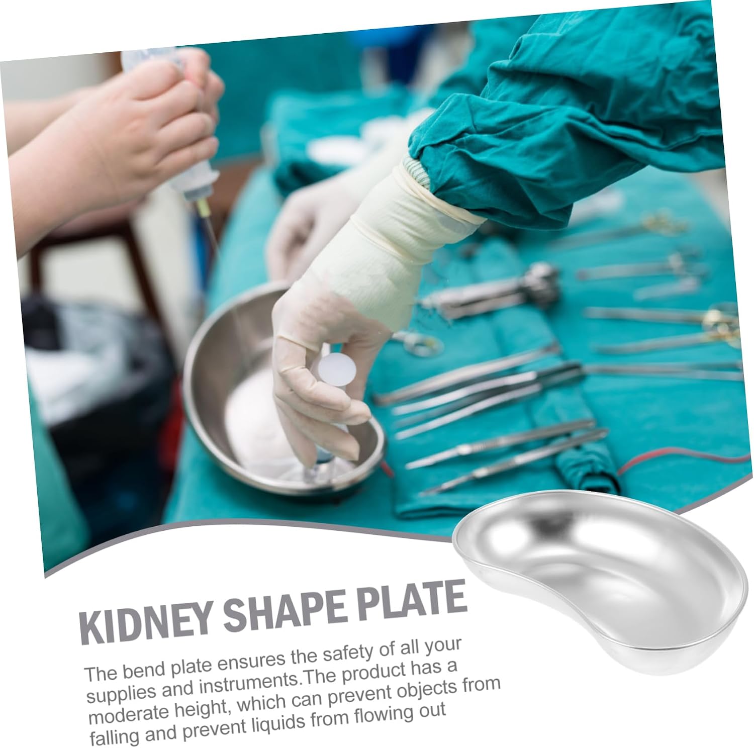 1Pc Stainless Steel Kidney Shape Tray Multi Function Hospital Accessory for Collecting Fluids Supplies and Instruments Easy to Clean Silver Finish