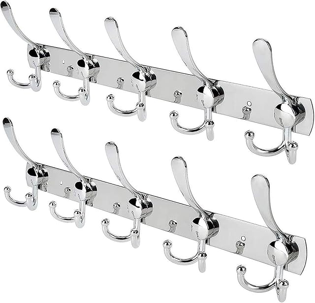 WYCTIN Wall Mount Hook, 2 Pack 15 Hooks Stainless Steel Coat Robe Hat Clothes Wall Mount Hook Heavy Duty Hanger Towel Rack