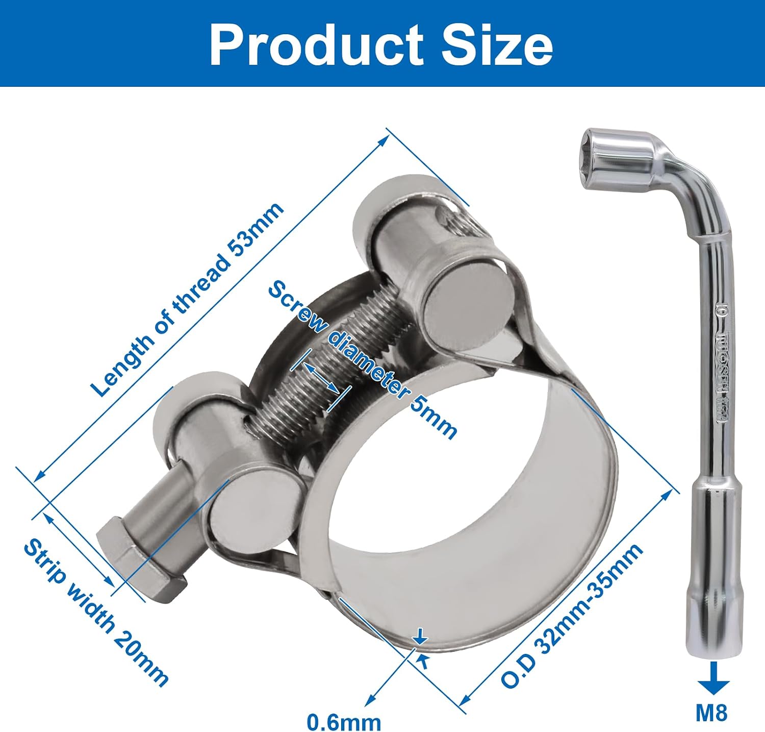 Hordion 6 Pack T-Bolt Hose Clamps 32-35mm(1.25" to 1.37") OD Range