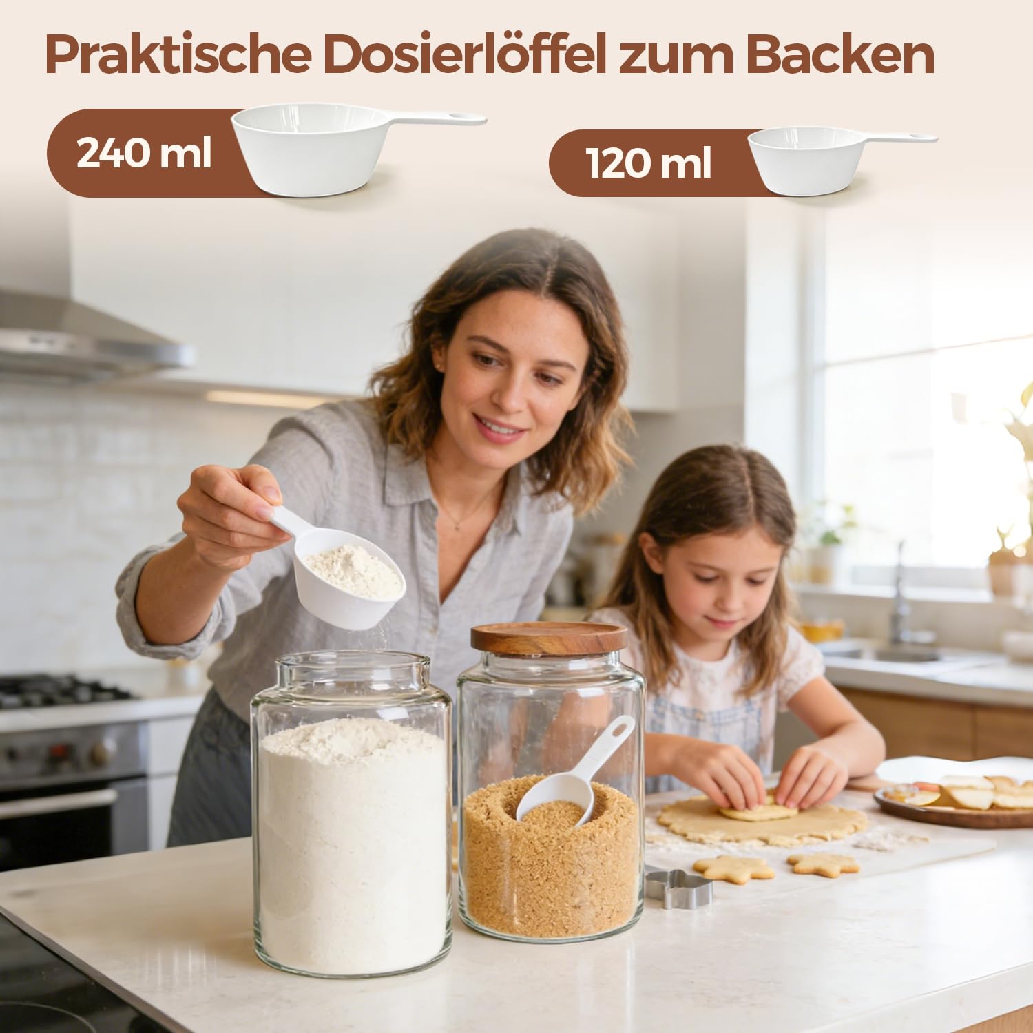 ComSaf Vorratsgläser mit Deckel, Glasbehälter, Vorratsdosen Glas 3,9 L × 2, Zylindrisch Borosilikatglas, Akazienholzdeckel Luftdicht mit Messlöffel & Etiketten für Mehl, Cornflakes, Müsli, Keks