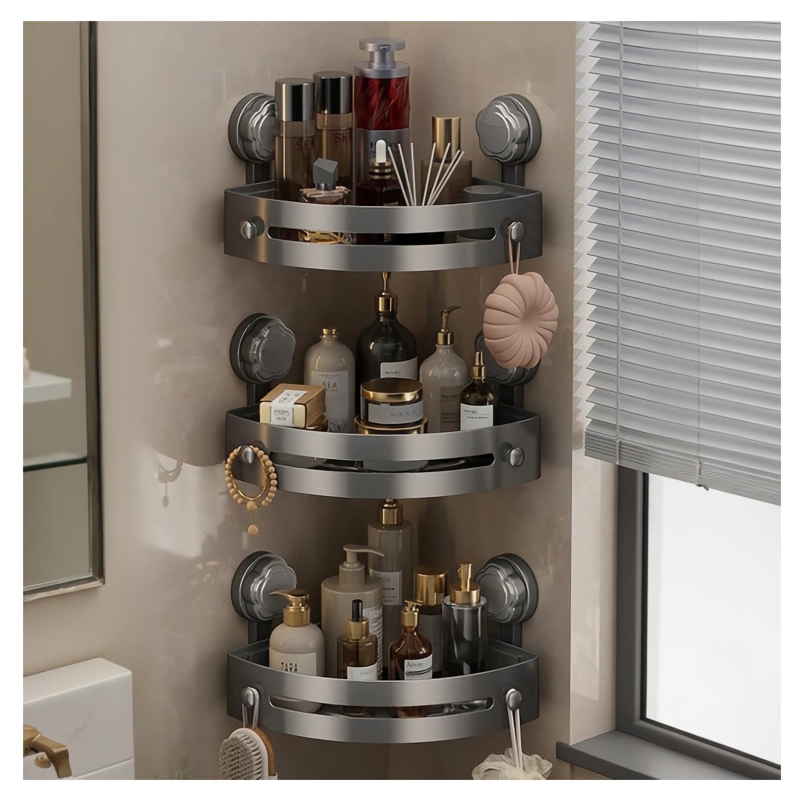 CACXKEP Corner Shower Caddy Suction Cup Without Drilling Corner Bathroom Tray No Drilling Shower Tray Suction Cup Shampoo