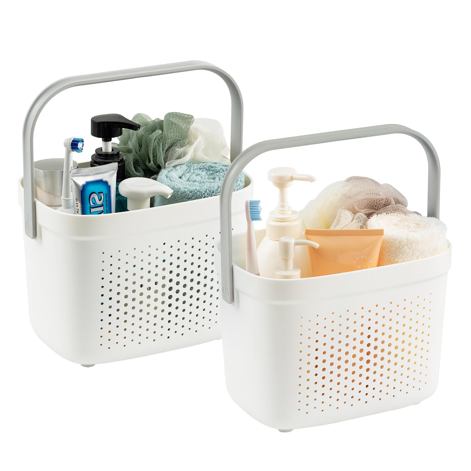 LEVERLOC Portable Shower Caddy Basket 2 Pack Plastic Cleaning Caddy Organizer Storage Tote with Handle for Bathroom Kitchen