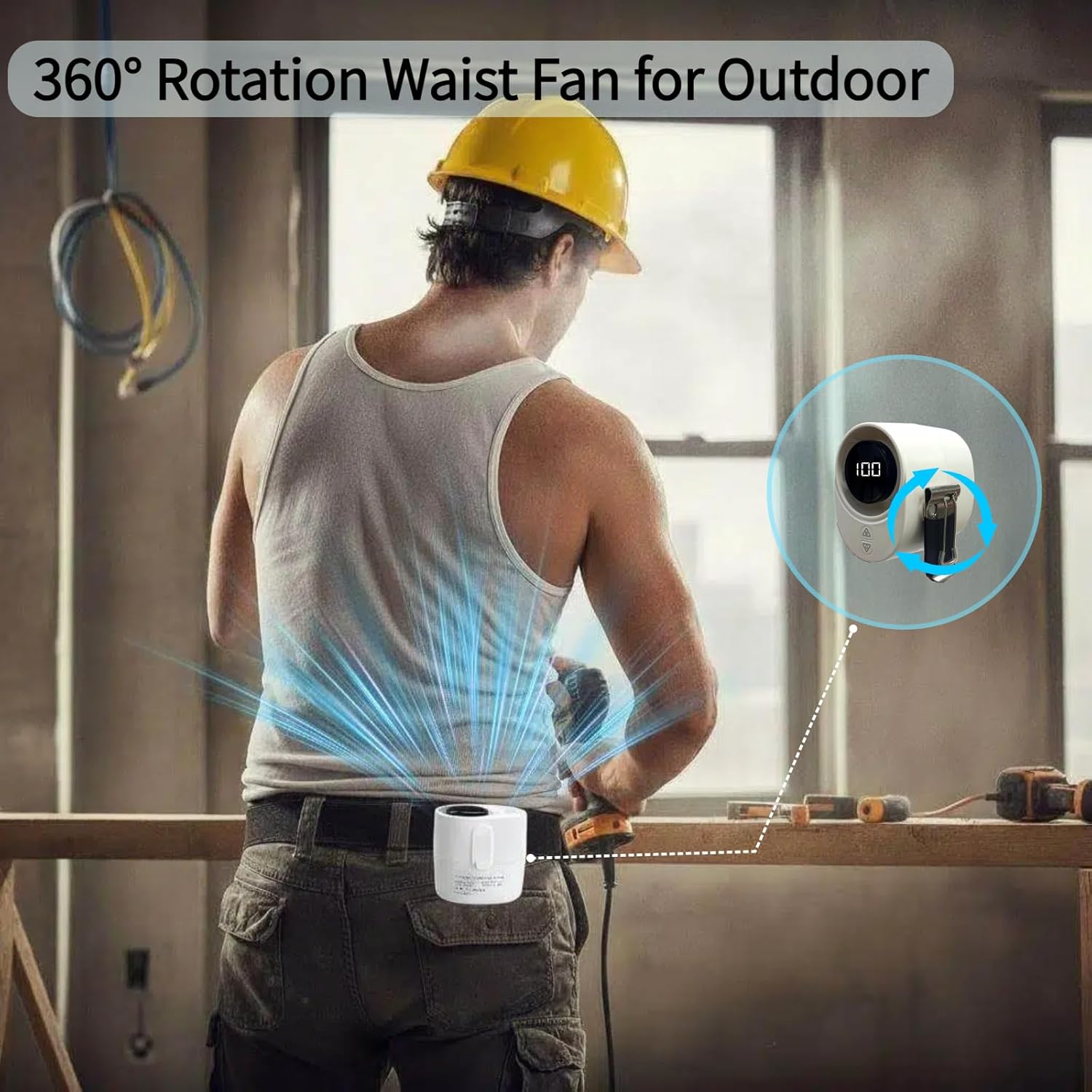 CHICWAY Portable Clip On Fan, 6-Speed Small Waist Fan with LED Display, 20H Rechargeable Personal Fan with Flashlight, Hands-Free Shirt/Belt/Desk Mini Fan for Outdoor, Travel, Camping