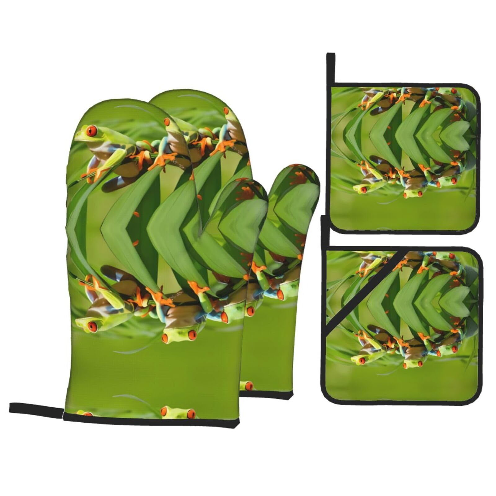 HJFCZH Funny Frogs Prints Kitchen Throw Set: Durable Oven Layers with Waterproof Polyester – 4 Piece Heat Protection System