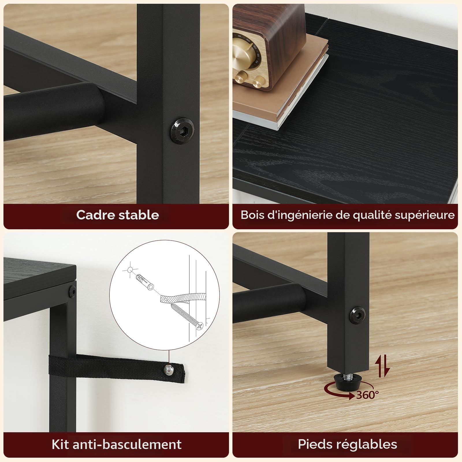 MAHANCRIS Support de Guitare, Stand Guitare à 2 Niveaux pour 5 Guitares, Idéal pour Entreposer Guitare Acoustique, électrique, Basse, Ukulélé, Tourne-Disque, Enveloppé de Mousse EVA, Noir AGSHB6501