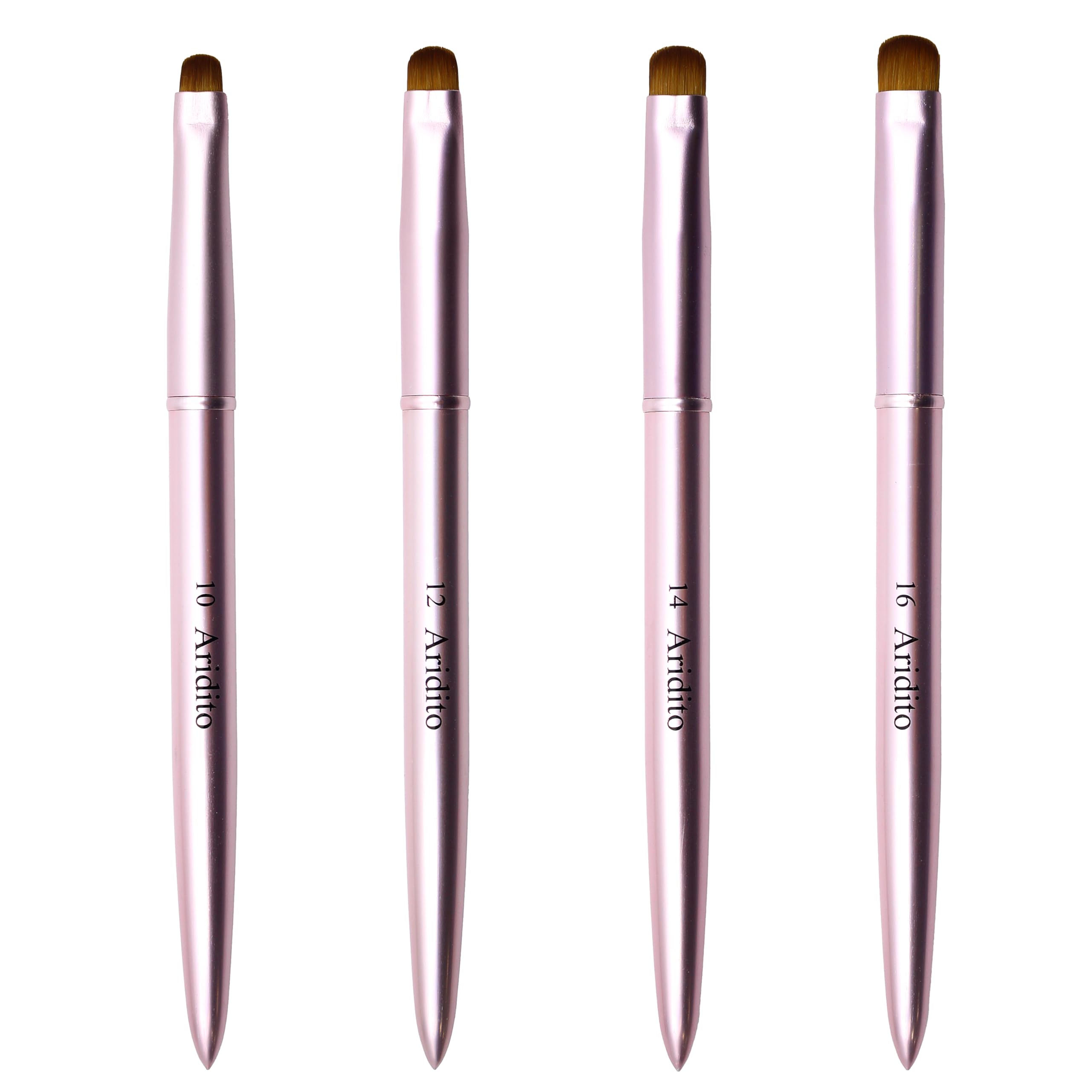 4 pennelli per unghie francesi in metallo rosa, pennello professionale a punta francese, spazzola per la pulizia delle unghie (#10, #12, #14, #16)