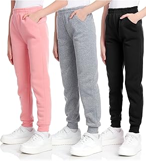 Girls’ Sweatpants – 3 Pack Active Fleece Jogger Pants with Pockets – Performance Sweatpants for Girls (5-16)