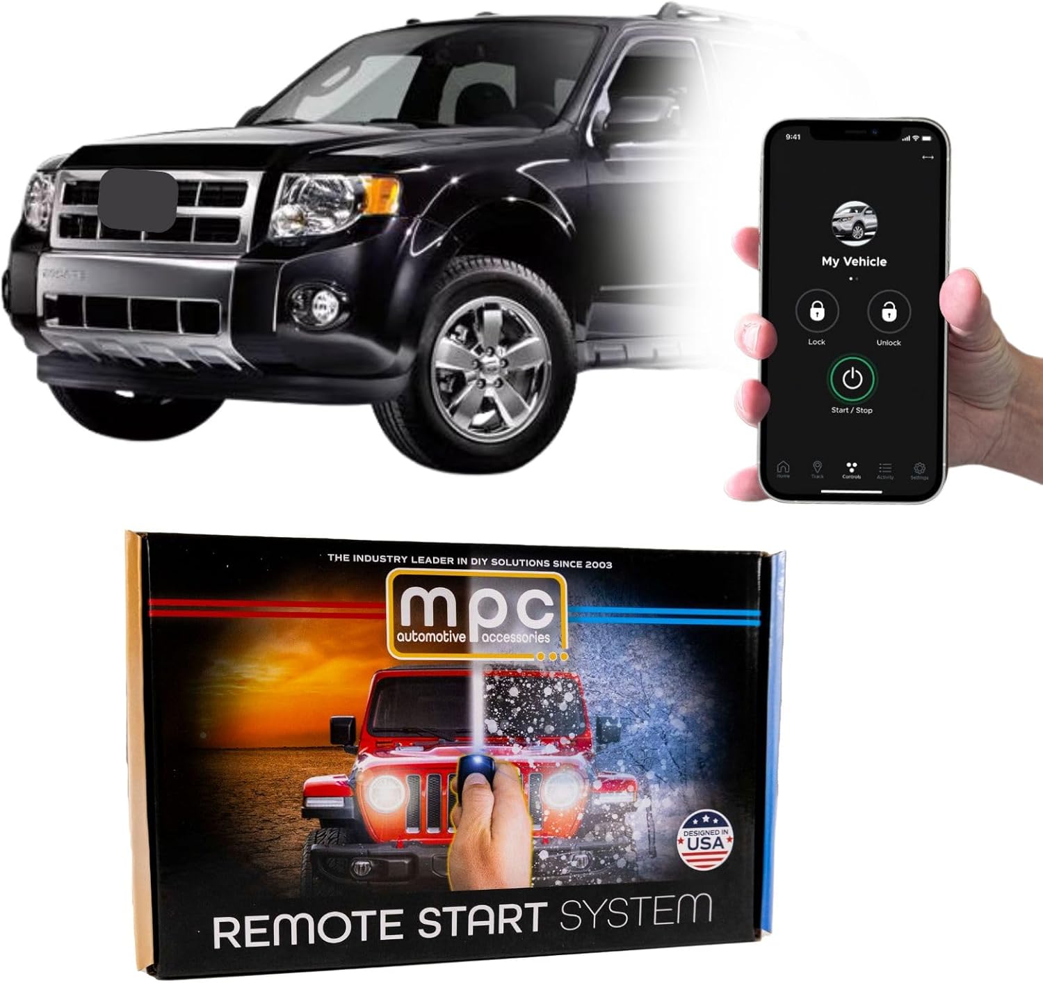 MPC Complete 4-Button Remote Start Kit Compatible with 2008-2012 Ford Escape - T-Harness - Includes (2) 4-Button Extended Range Remotes - Up to 3,000 ft - Firmware Preloaded - USA Tech Support