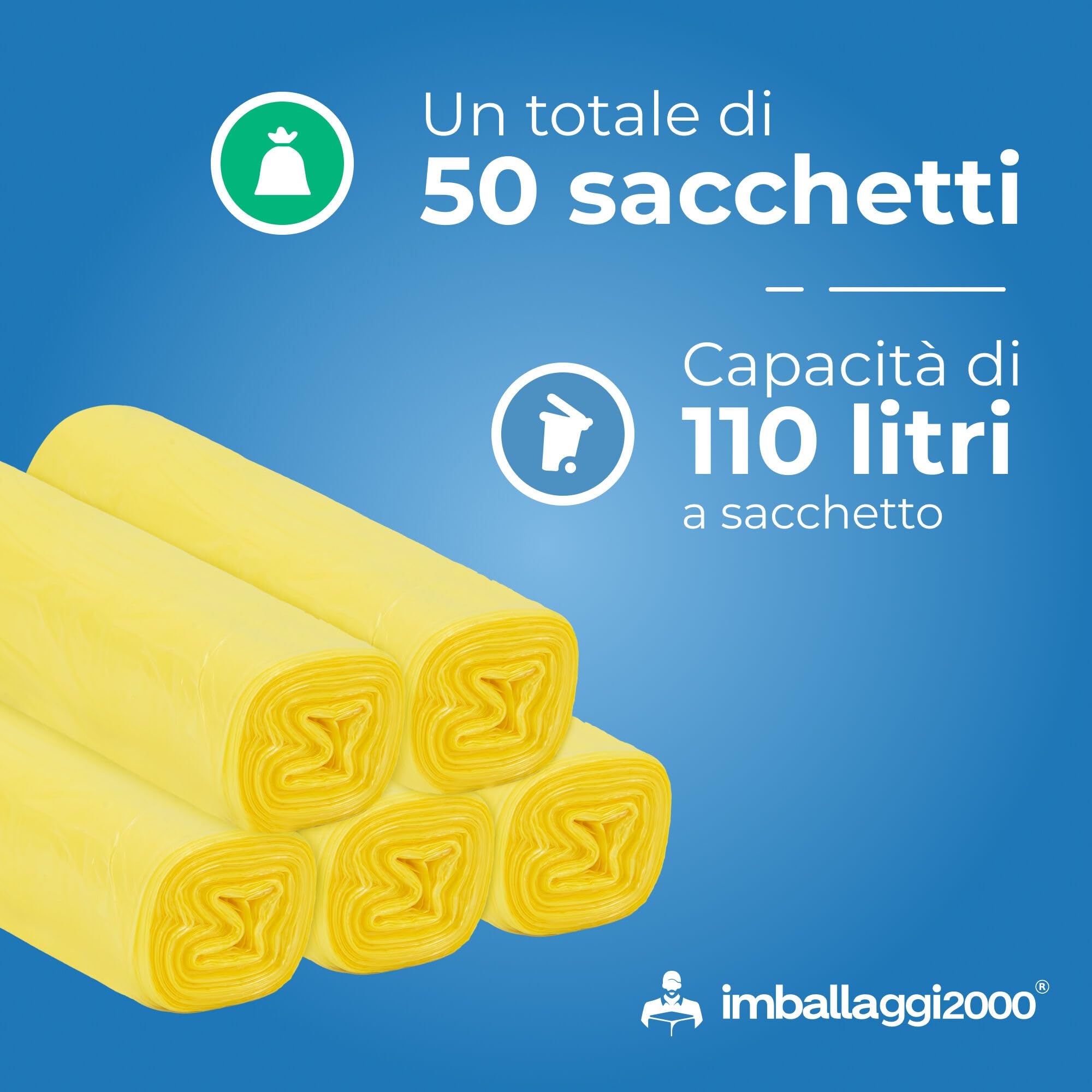 Sacchi Spazzatura Perla 50 Pezzi 70x110 Cm | 110 Litri Super Resistenti Antigoccia | 5 Rotoli Da 10 Con Chiusura A Laccetto | Profumo Neutro Per Casa E Ufficio