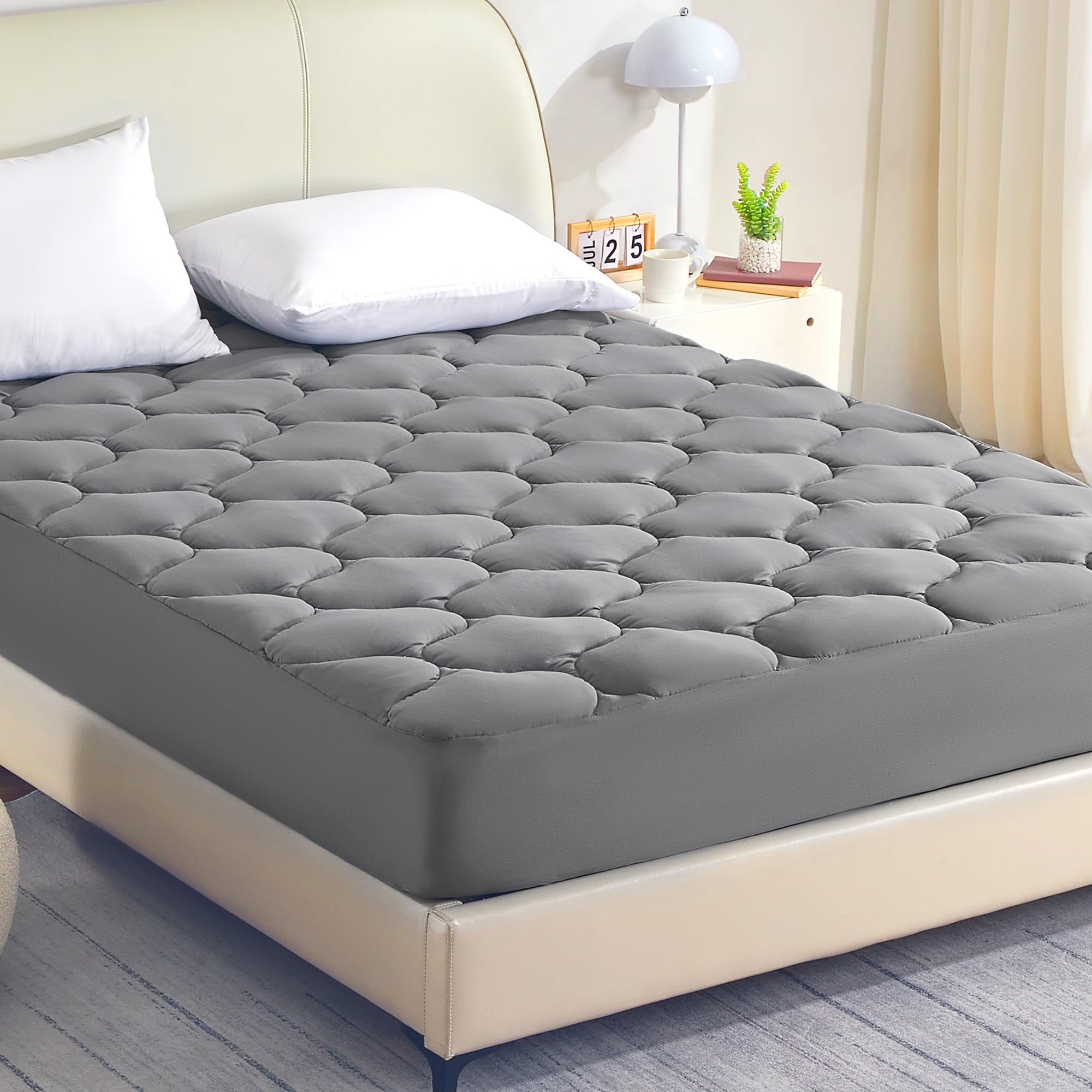 SLEEP ZONE Coprimaterasso rinfrescante, queen size, coprimaterasso extra spesso, morbido e soffice, materasso da letto, facile da pulire, lavabile (grigio, queen)