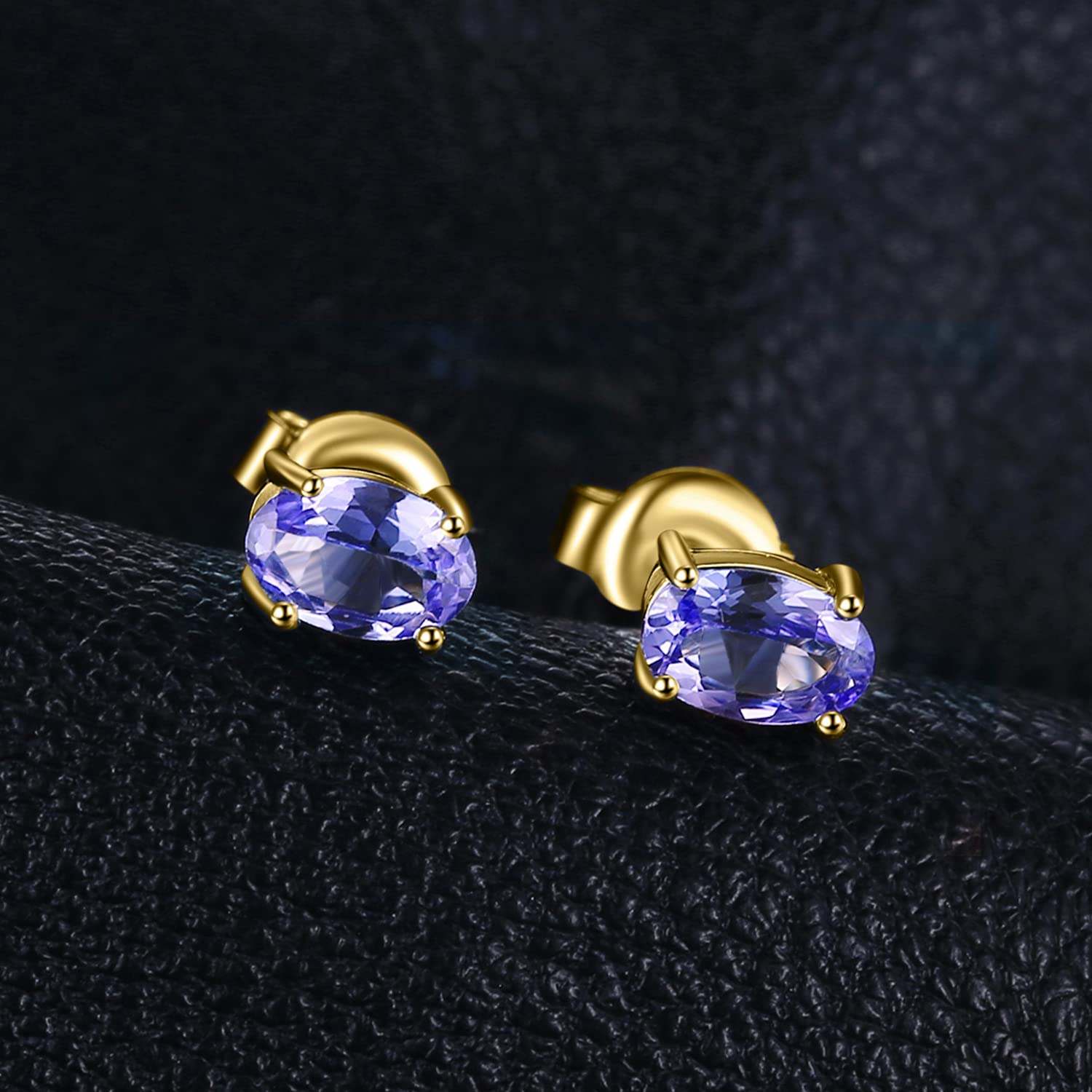 JewelryPalace Pendientes Mujer Plata Oro 14k Oro Rosa Solitario, Pendientes de Tuerca 1ct Tanzanita Azul Púrpura Ovalada, Pendientes Pequeños Mujer Piedras Naturales, Pendientes Niña Joyas Elegantes