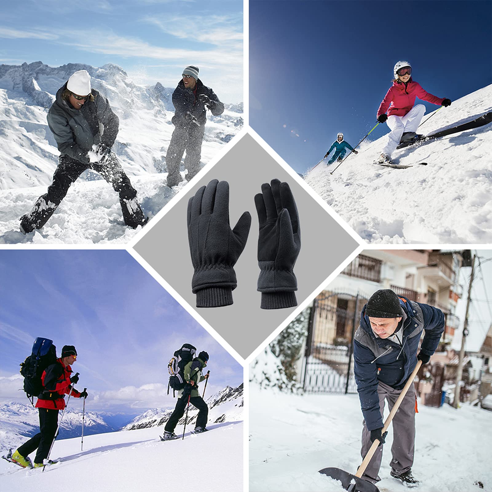 Acdyion Gants d'hiver Imperméables Thinsulate Doublure 3M Mixte adulte Moyen Noir