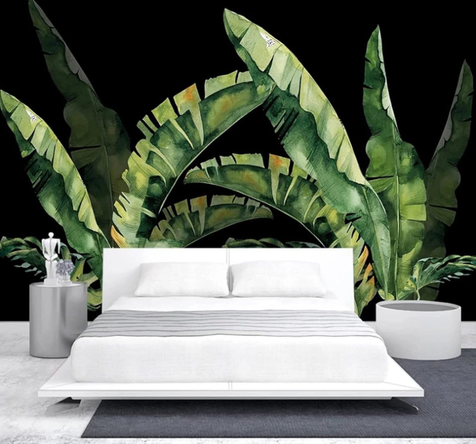 Fresh Plants Green Leaves Black Background 3D Wallpaper Easy Install Feature Office Living Room Sofa Bedroom TV Background Wall Decoration-430cm×300cm