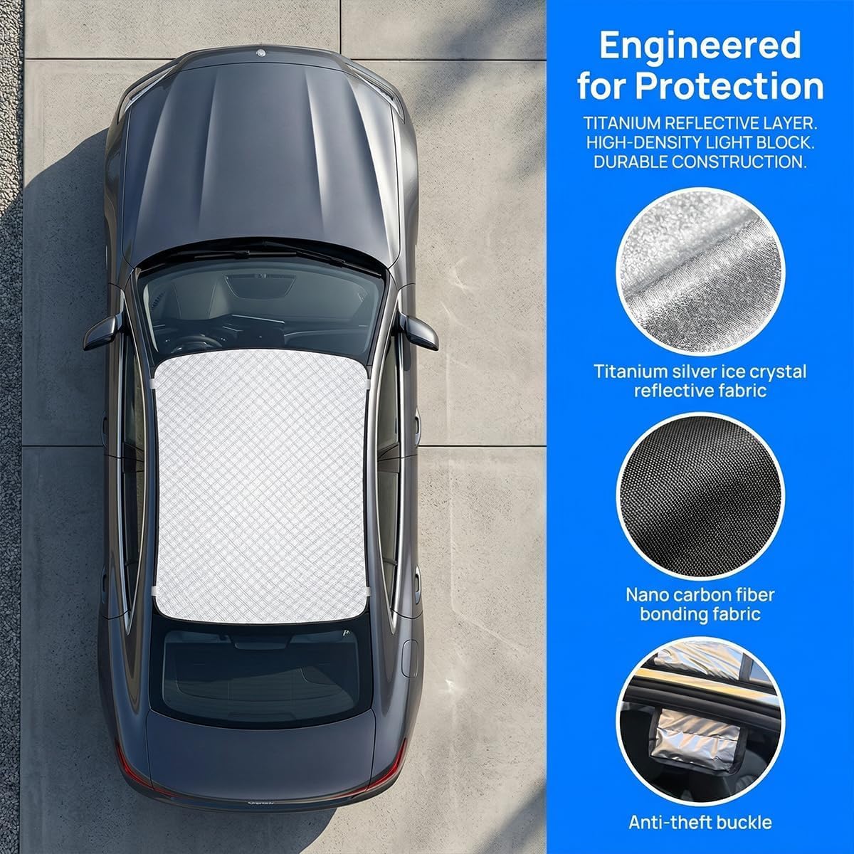 Pare-Soleil pour Toit Ouvrant pour Ford Explorer EV 2024 2025, Couverture Panoramique, Protection Thermique et Sangles, Isolation Chaleur,A