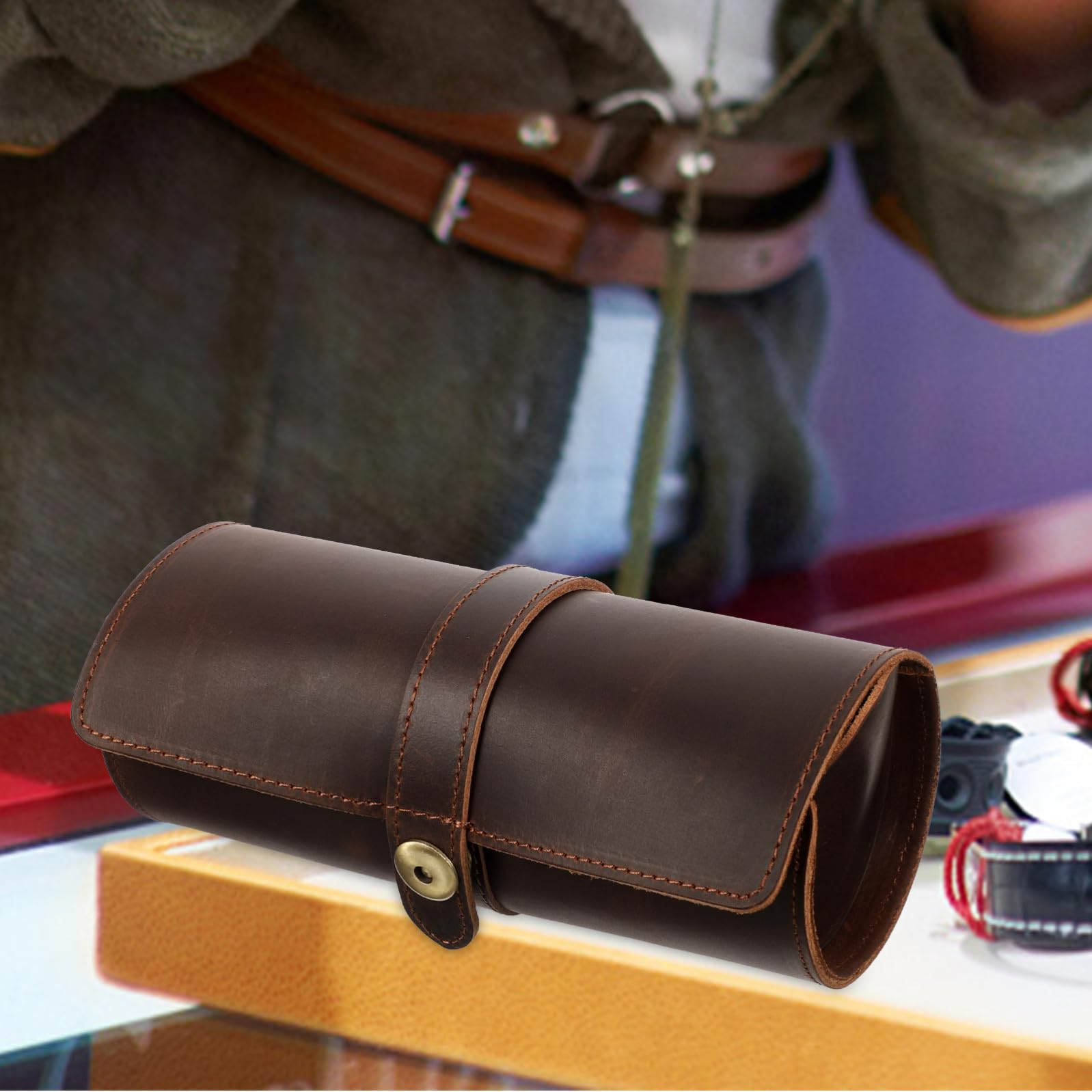 Zerodeko Caja de Reloj de Cuero Retro Cierre Redondo para Proteger Relojes y Joyas, Diseño Clásico y Elegante para Uso Personal y Viaje
