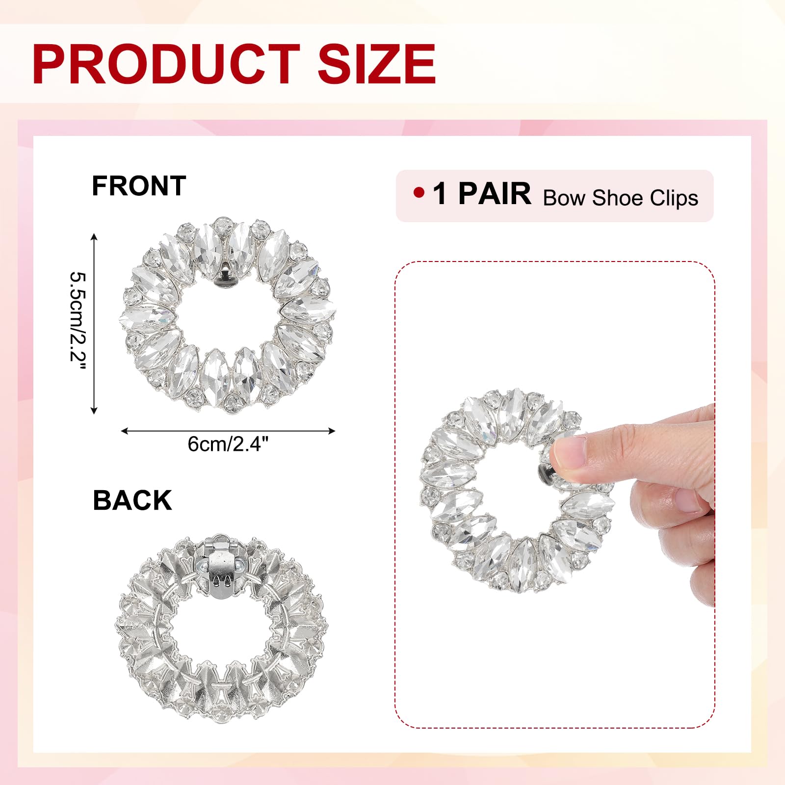 PATIKIL Broches De Zapatos De Piedras, 1 Par Desmontable Clásico Moda Lazo Brillante Accesorios De Tacones Decoración Para Boda Novia Fiesta De Graduación Uso Diario Accesorios, Plata — view 2
