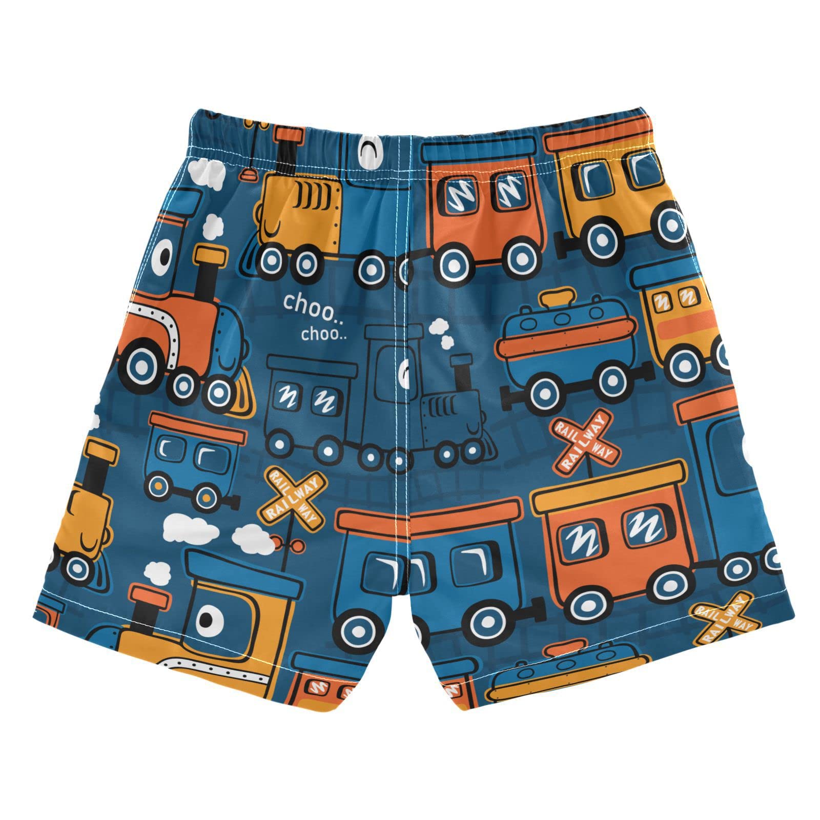 Aflyko Boys' Board Shorts Steam Train Cartoon Blue Swim Trunk Beach Swimwear XS