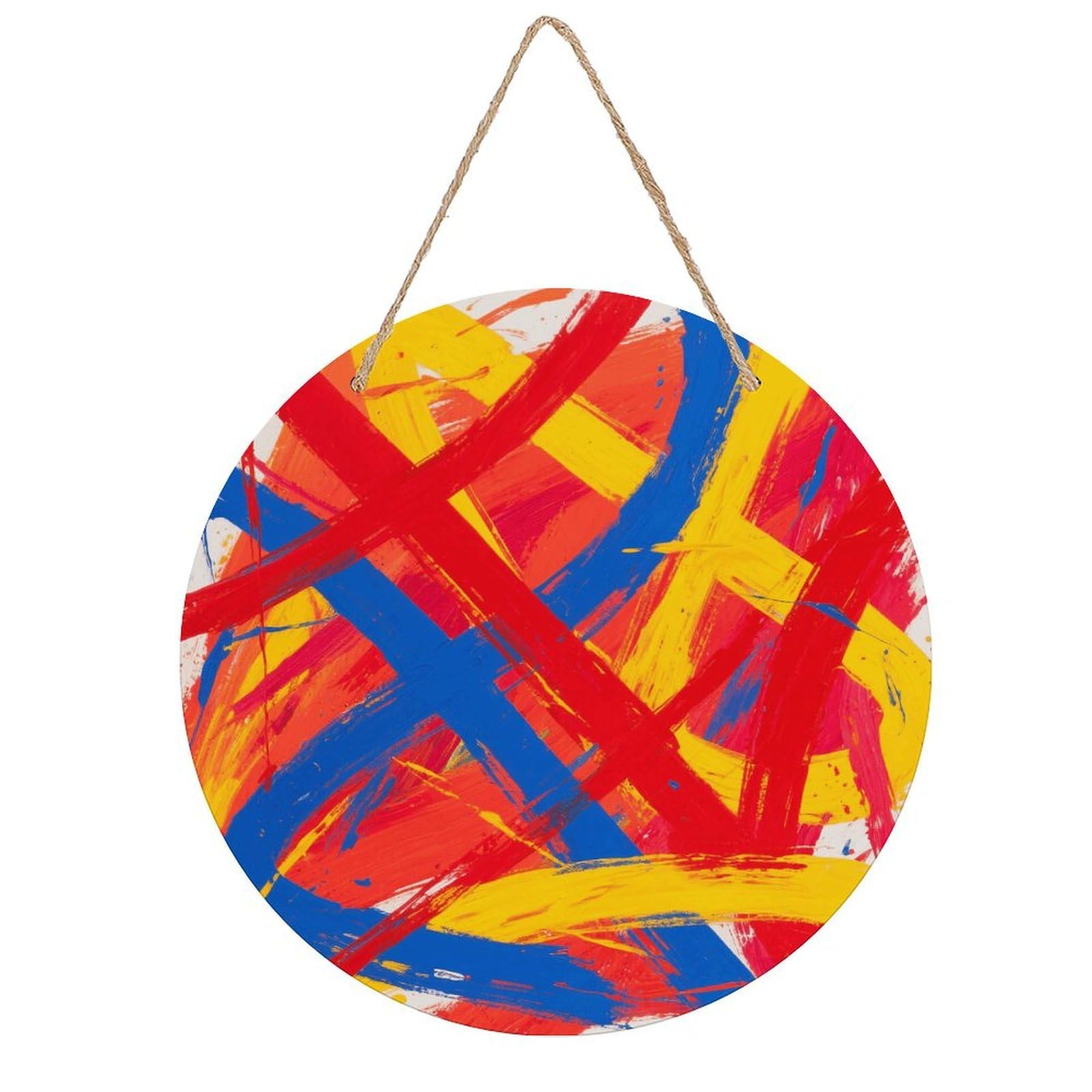 FekiLoot Abstract Art Wall Art Decor Rustic Vintage Hanging Wall Sign Aesthetic Welcome Door Sign with Rope, Round Wood Walls Decoration Picture for Home Front Door 7.9x7.9 in