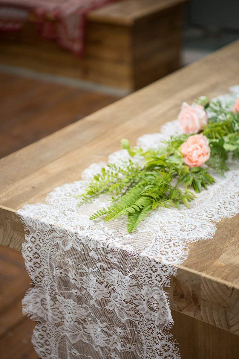 Chemin De Table Dentelle Blanche Et Jute - 14x120 Pouces - Décoration Mariage Rustique Chic