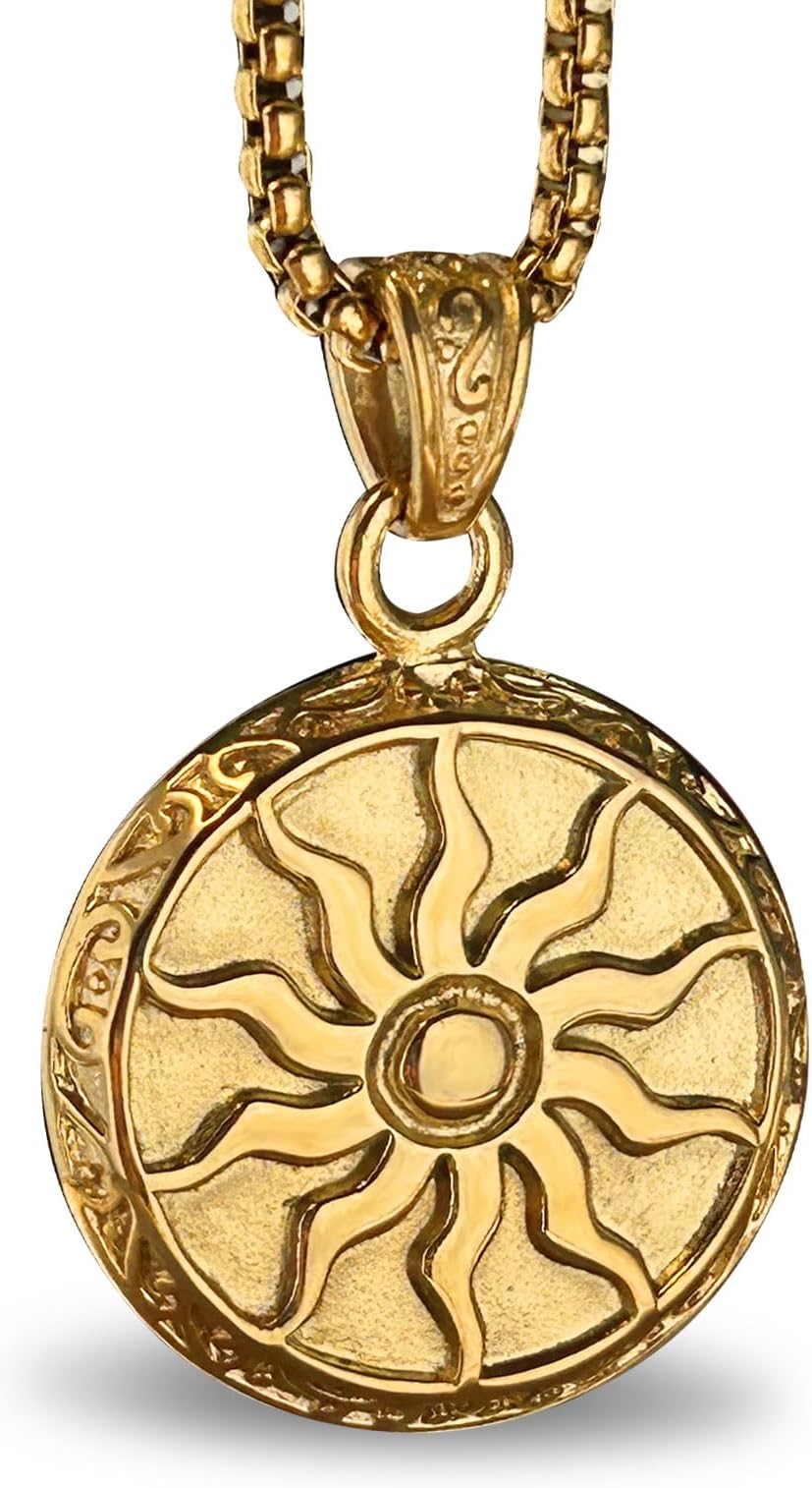 Greek Jewellery Sun Star Amulets Pendant Necklace for Men Vintage Protective Jewelry,Lucky Charm with Chain