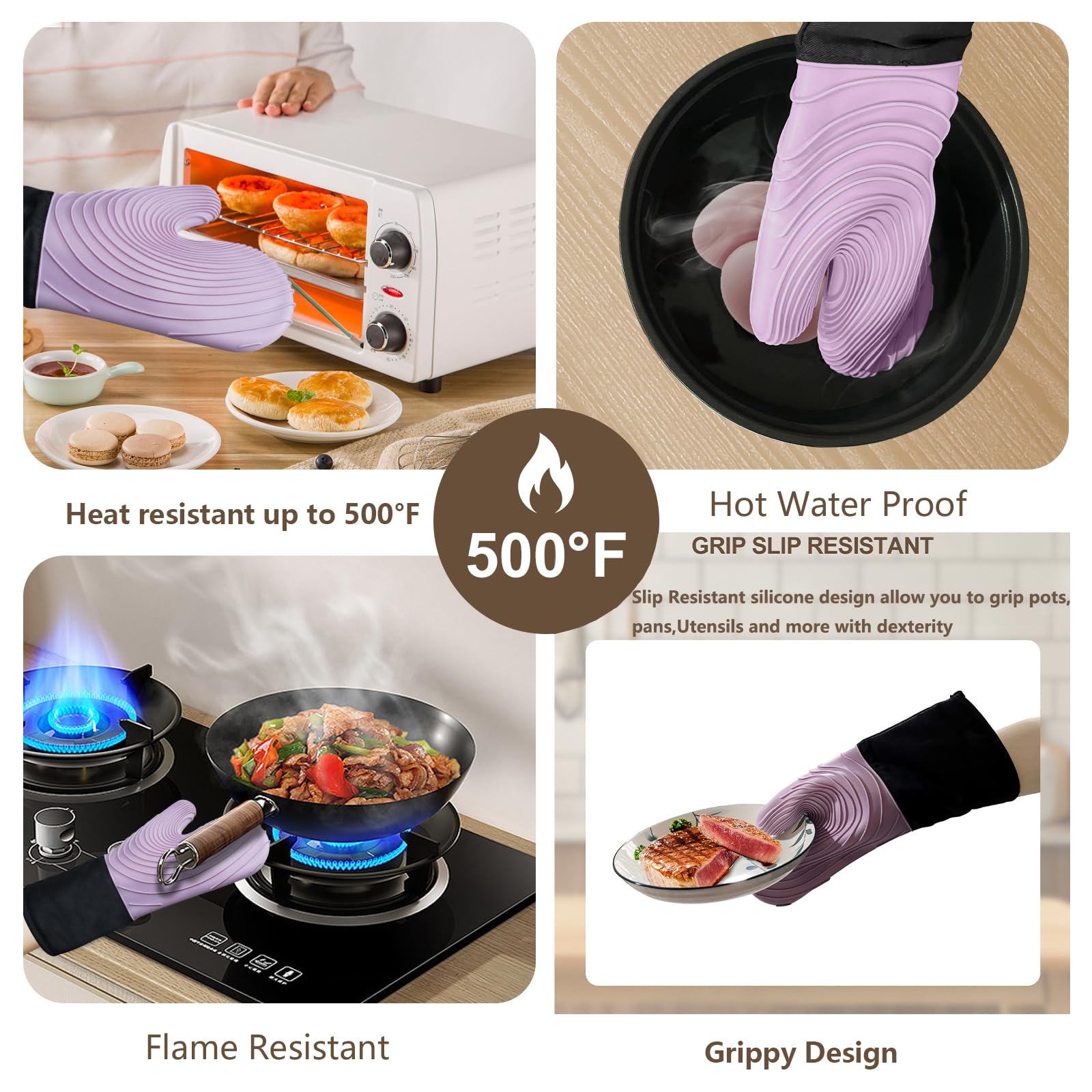 Ofenhandschuhe, Silikon, Ofenhandschuhe, hitzebeständig, 250 °C, rutschfest, Küchenhandschuhe, Silikon, Ofenhandschuhe, 1 Paar – Ofenhandschuhe, Silikon, Topflappen für Küche, Ofenhandschuhe