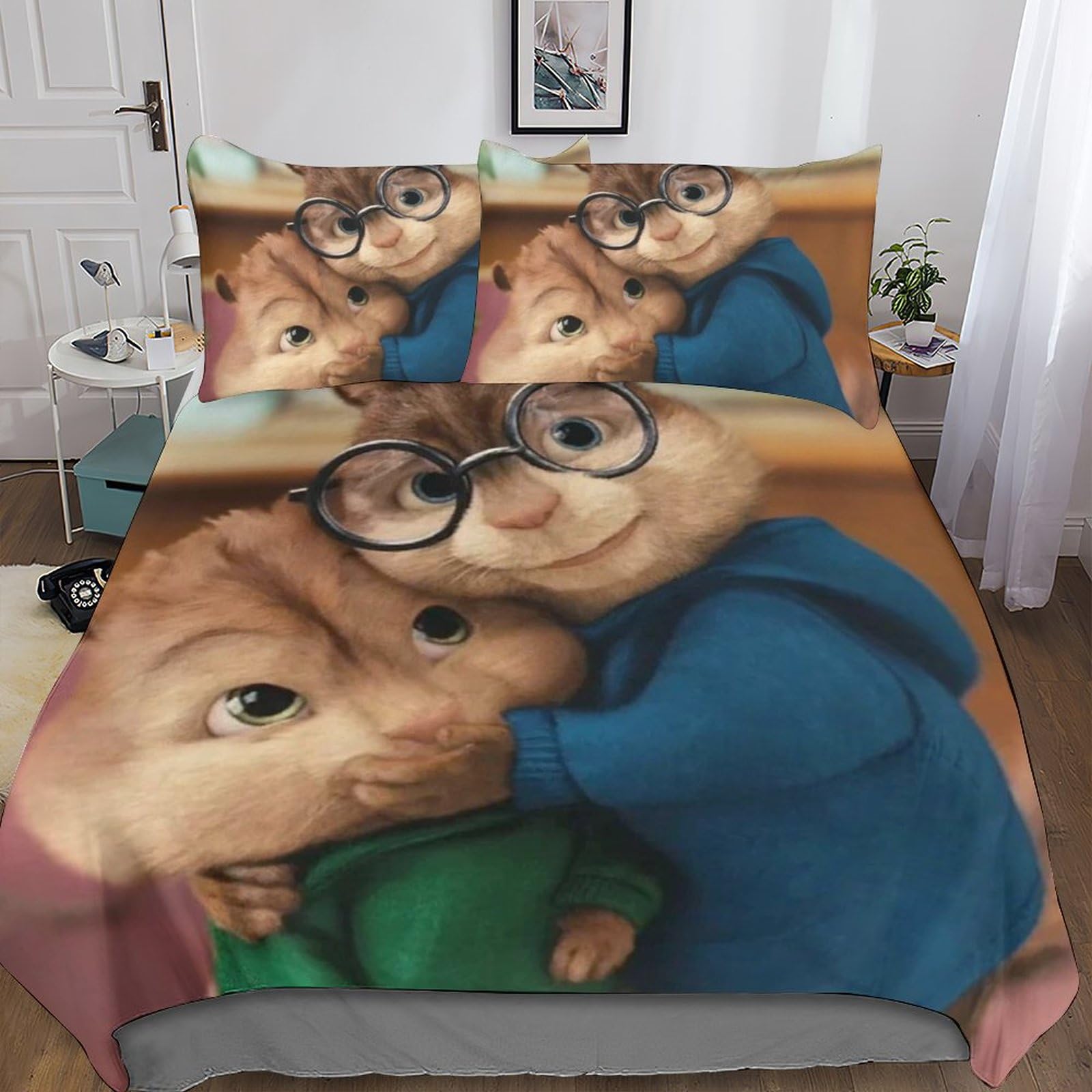 Copripiumino Alvin And The Chipmunks 2 Pezzi In Microfibra - Stampa 3D Morbida - Per Letto Singolo 135x200cm - Con Cerniera E Federa - Foto 4